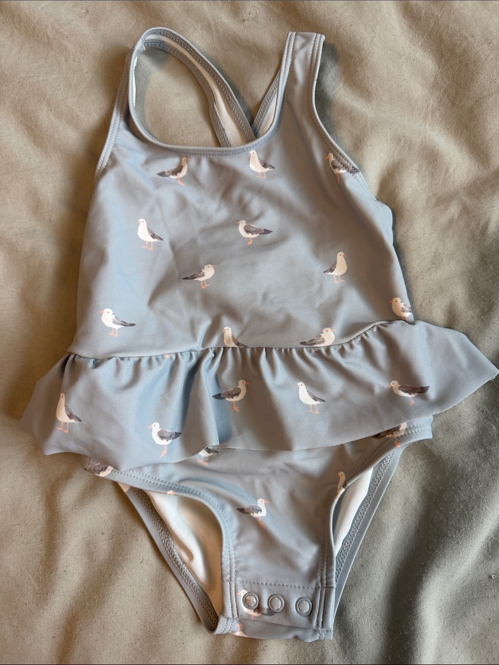 Little Planet- Light Blue Seagull Print Ruffled One-Piece Swimsuit - Kids Swim